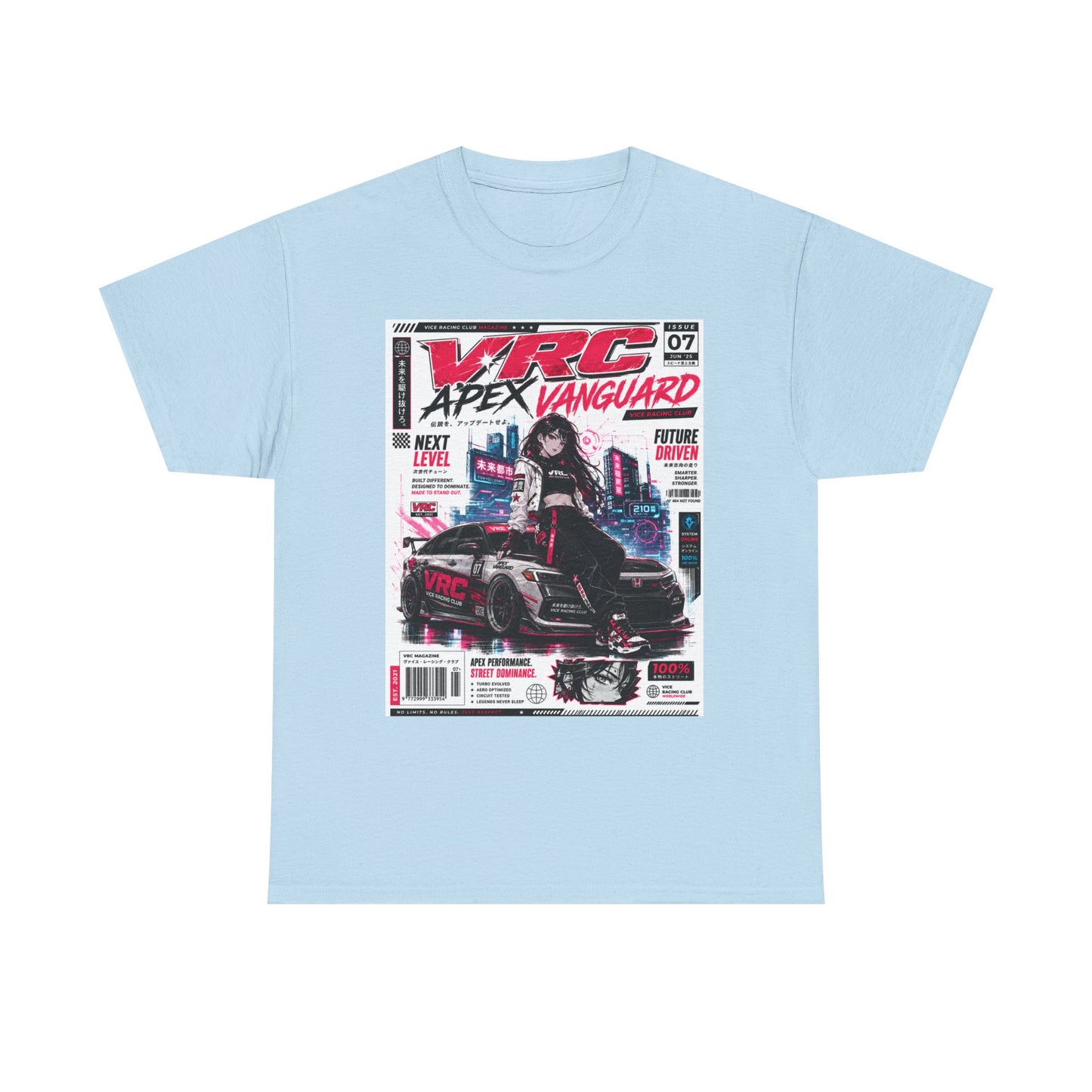 Apex Vanguard Racing Tee — Cyberpunk Car Magazine Graphic Shirt