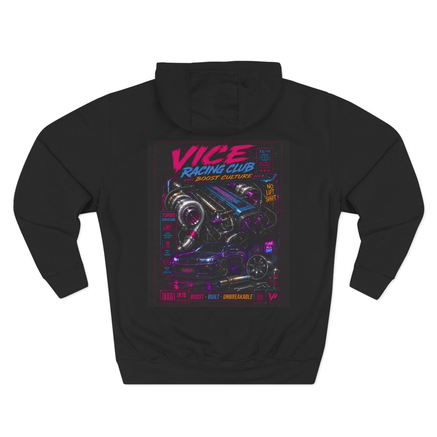 Vice Racing Club Boost Culture Hoodie – Neon JDM Turbo Street Racing Graphic Hoodie