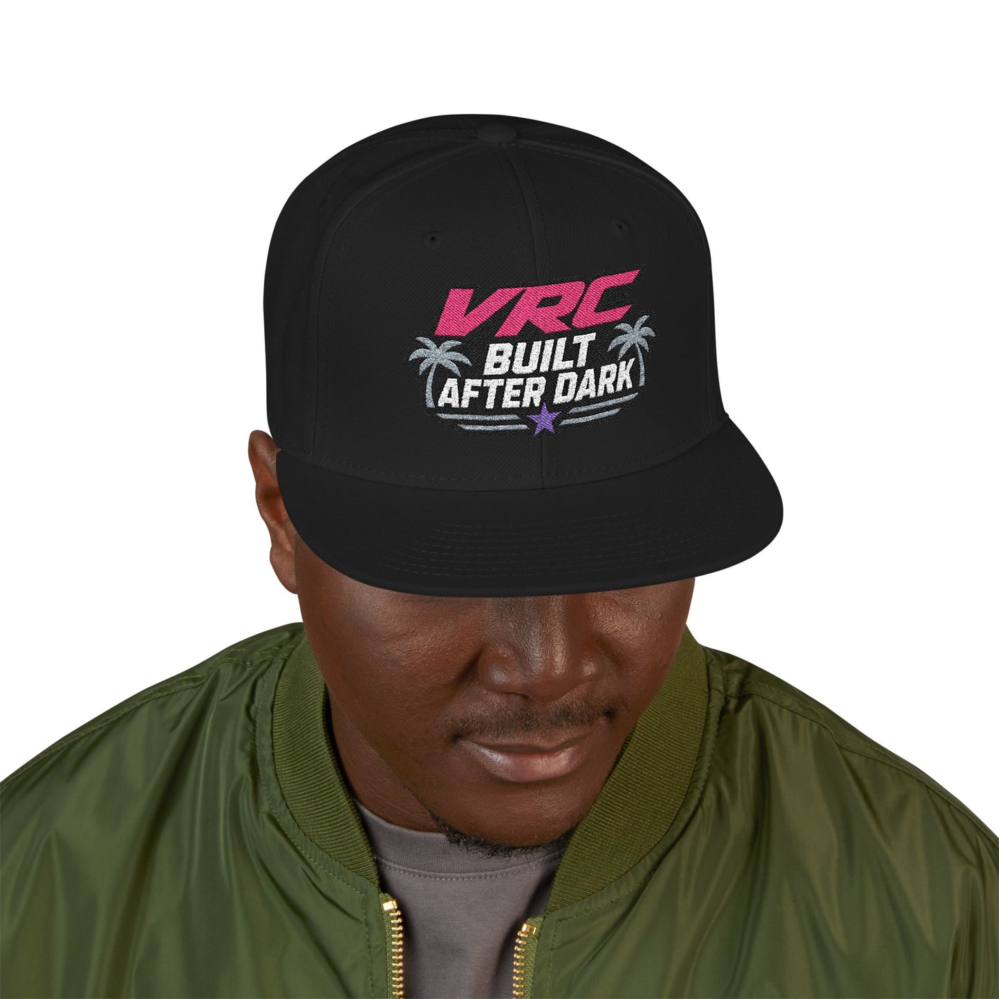 VRC Built after Dark Neon Palm Snapback Hat — 'Built After Dark' Embroidered Cap