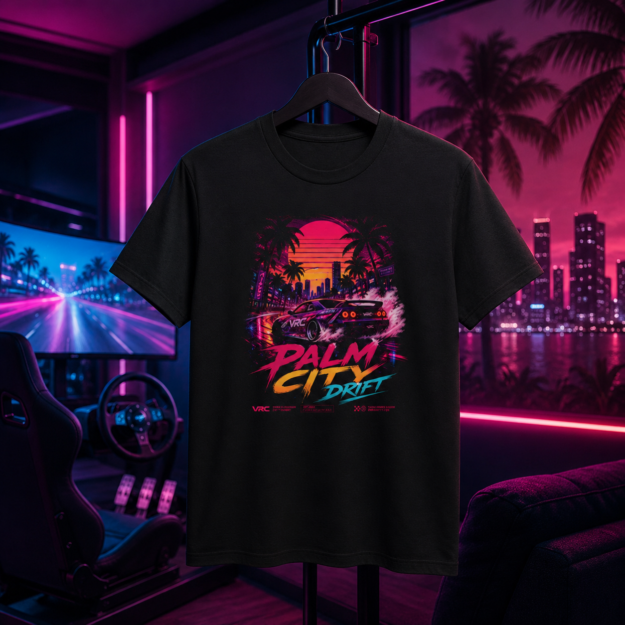 VRC Palm City Drift Neon Racing Graphic Tee