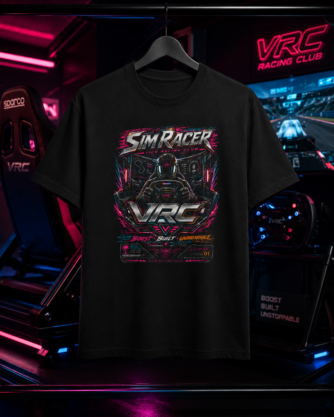 VRC Sim Racer Neon Racing Graphic Tee