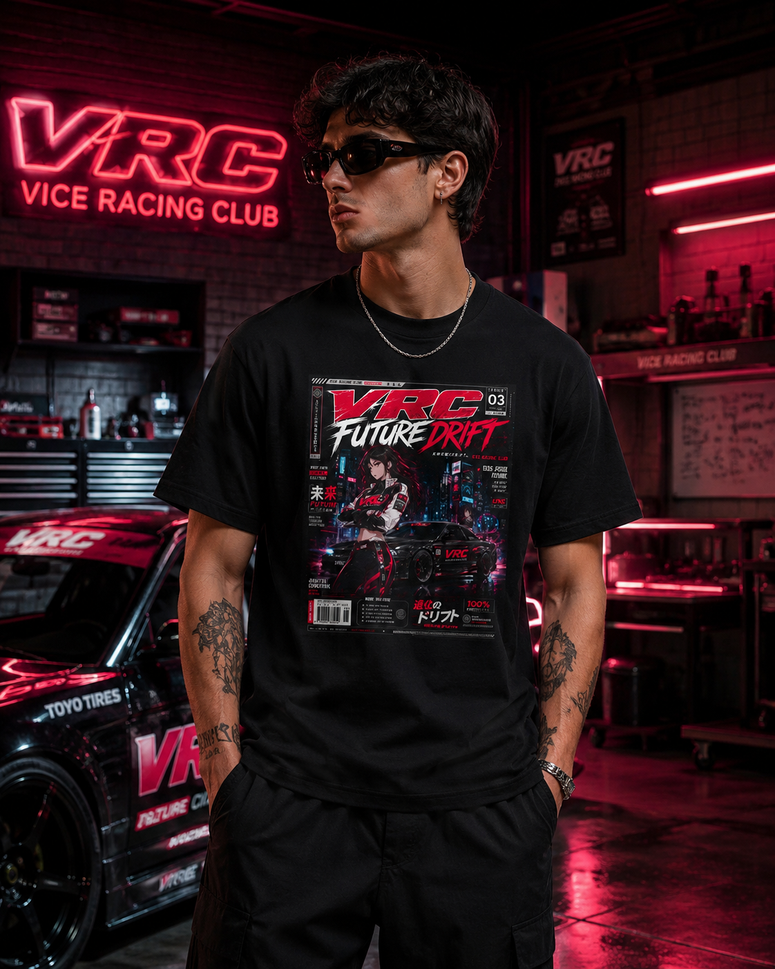 Future Drift Tee — Vaporwave Racing Graphic T-Shirt with "VRC Future Drift" Design