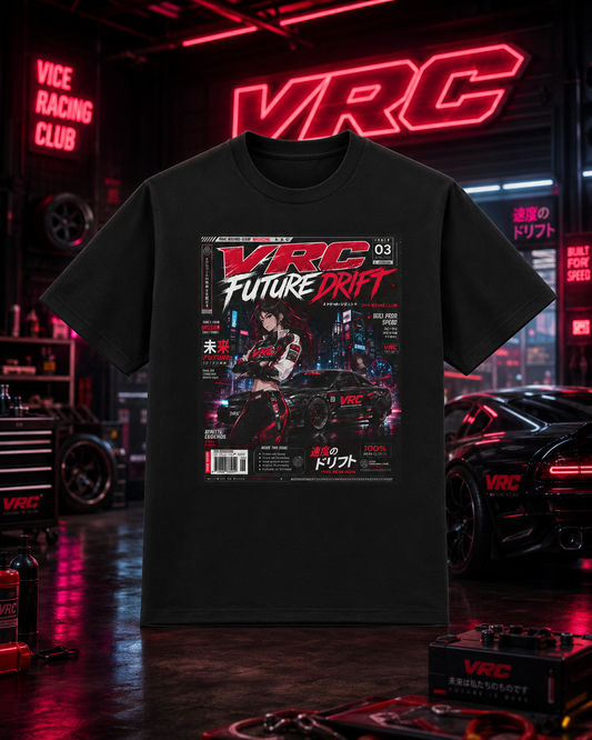 Future Drift Tee — Vaporwave Racing Graphic T-Shirt with "VRC Future Drift" Design