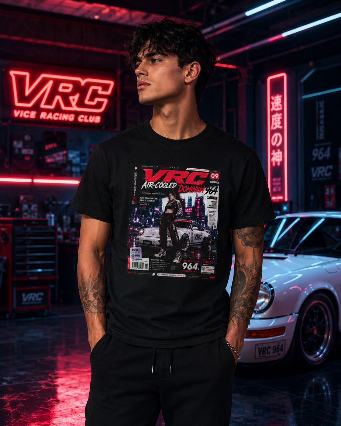 VRC Air-Cooled Dominion 964 Racing Graphic Tee – Neon Street Legends Shirt