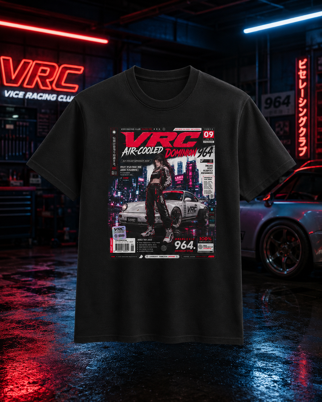 VRC Air-Cooled Dominion 964 Racing Graphic Tee – Neon Street Legends Shirt