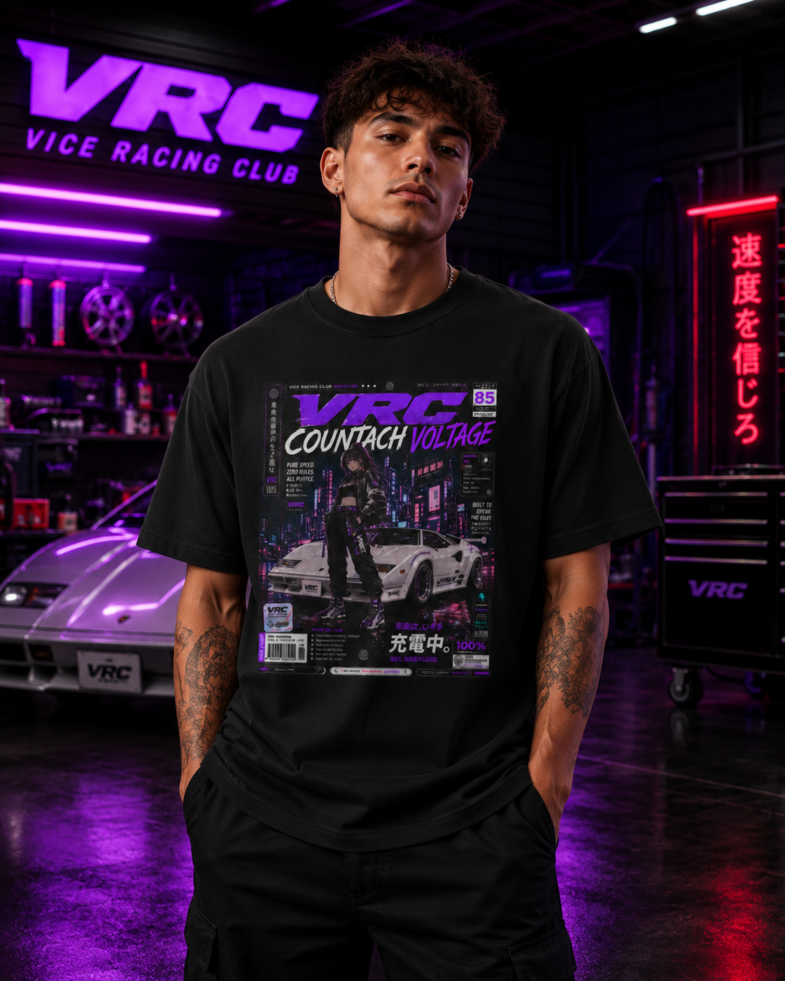 VRC Countach Voltage Racing Graphic Tee – Neon Street Legends Shirt