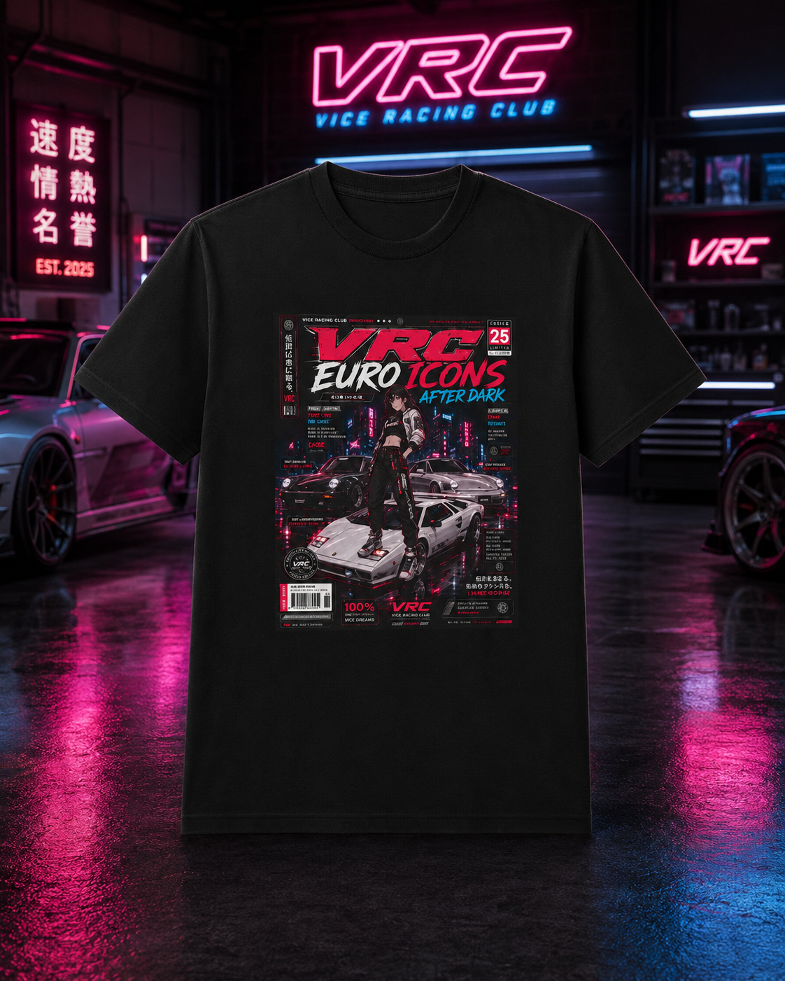 VRC Euro Icons After Dark Racing Graphic Tee – Neon Street Legends Shirt