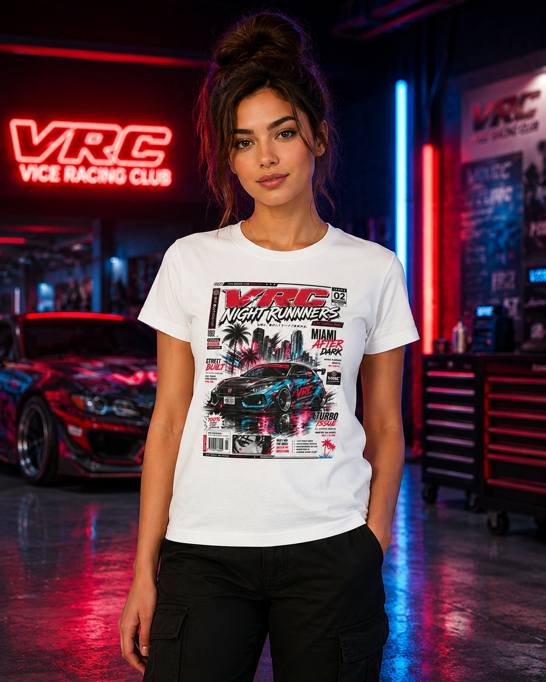VRC Night Runners Miami After Dark Graphic Tee – Street Built Racing Shirt