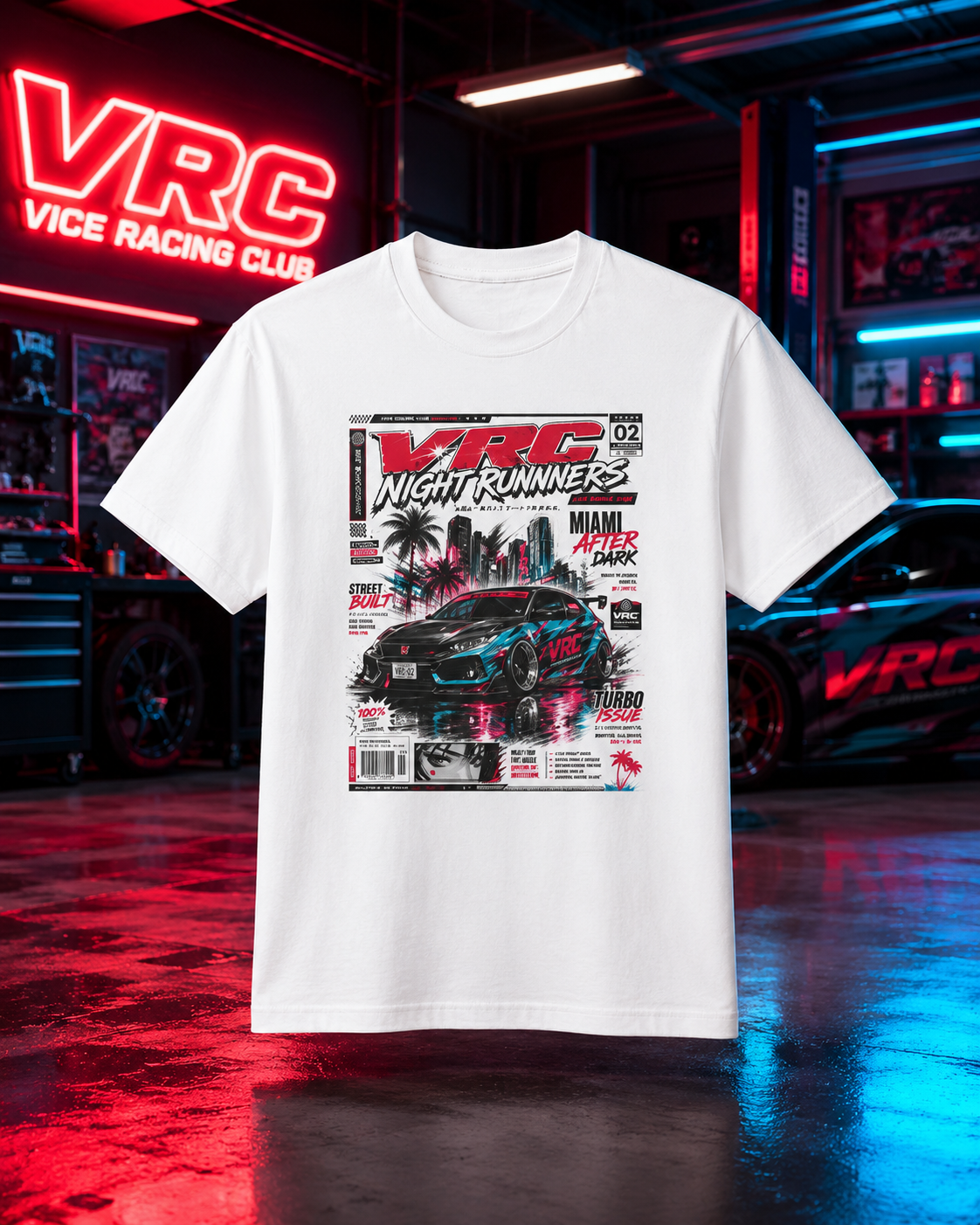 VRC Night Runners Miami After Dark Graphic Tee – Street Built Racing Shirt