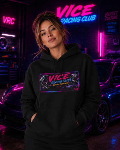 Vice Racing Club Boost Culture Hoodie – Neon JDM Turbo Street Racing Graphic Hoodie