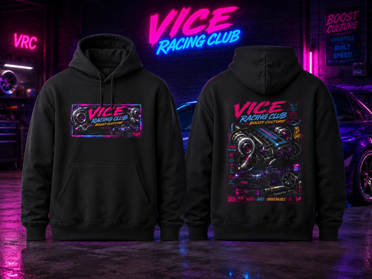 Vice Racing Club Boost Culture Hoodie – Neon JDM Turbo Street Racing Graphic Hoodie