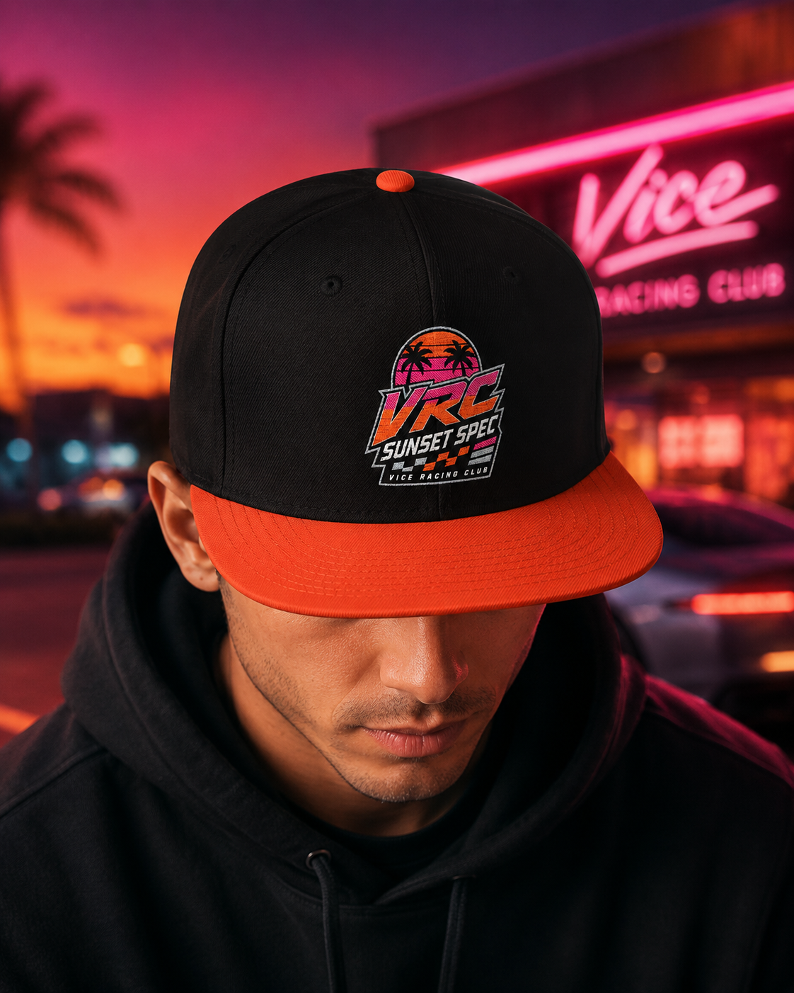 VRC Sunset Spec Snapback Hat – Vice Racing Club Embroidered Street Racing Cap