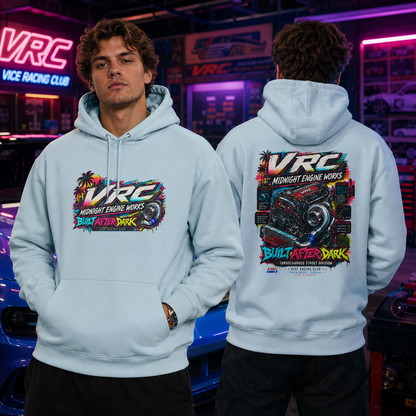 VRC Midnight Engine Works Hoodie – Built After Dark Turbo Racing Hoodie
