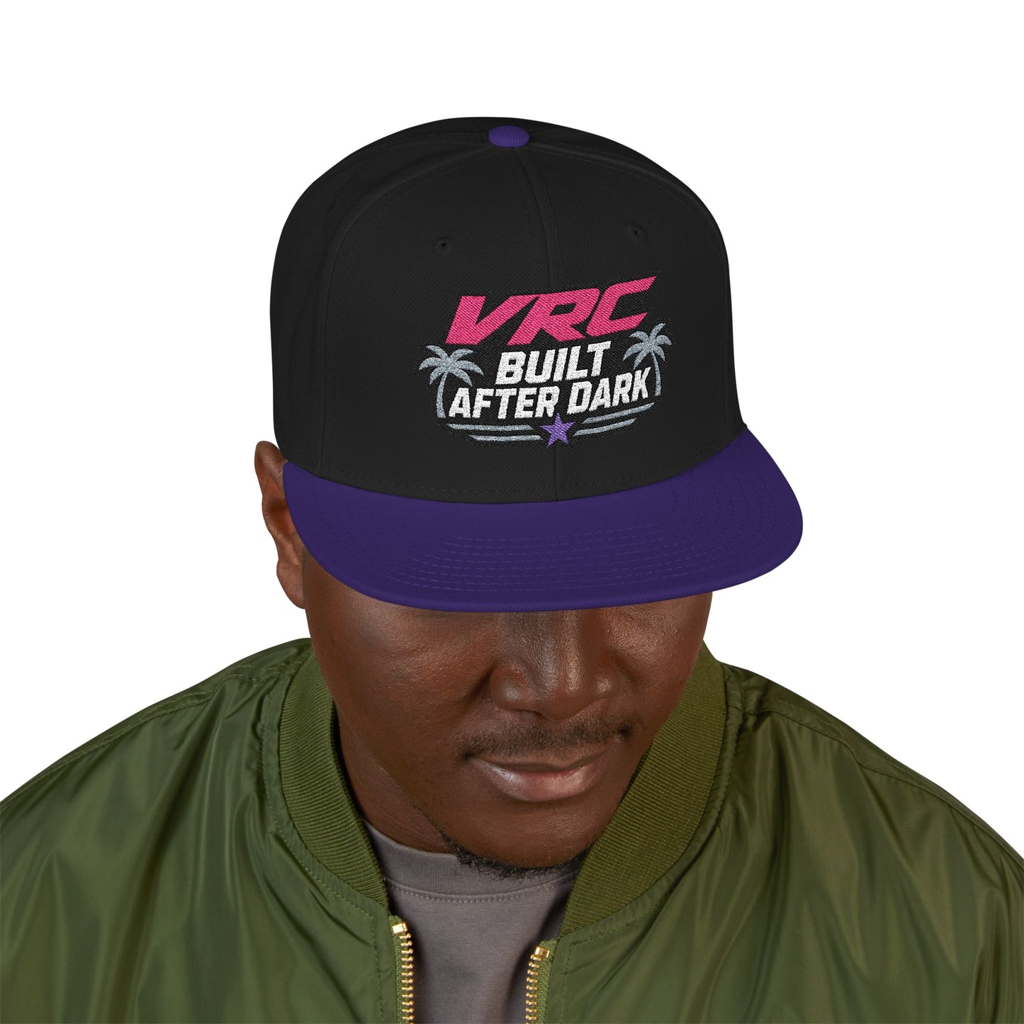 VRC Built after Dark Neon Palm Snapback Hat — 'Built After Dark' Embroidered Cap