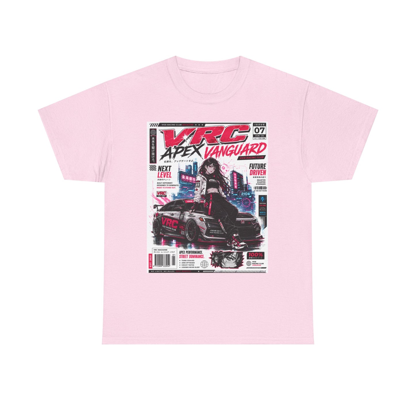 Apex Vanguard Racing Tee — Cyberpunk Car Magazine Graphic Shirt