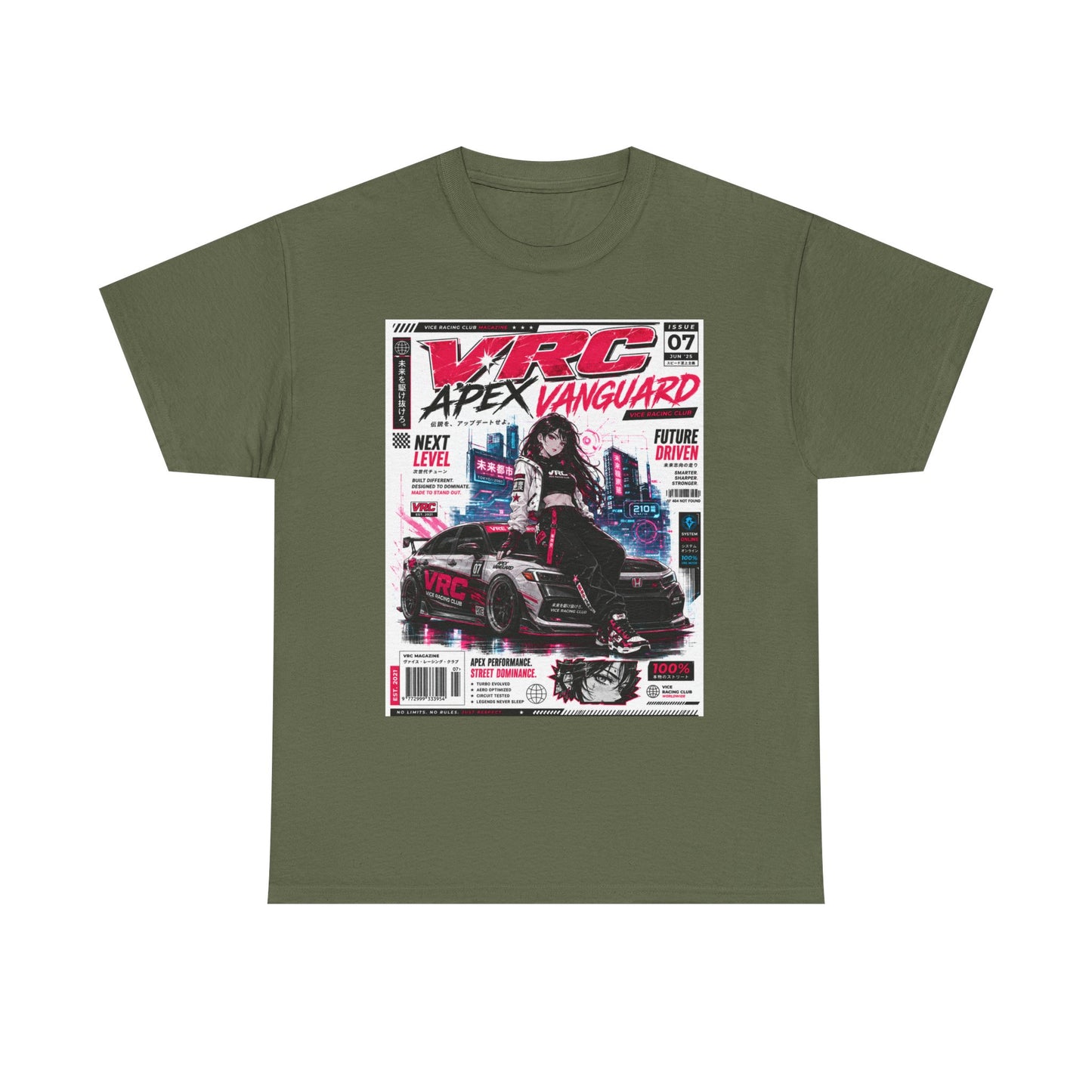 Apex Vanguard Racing Tee — Cyberpunk Car Magazine Graphic Shirt