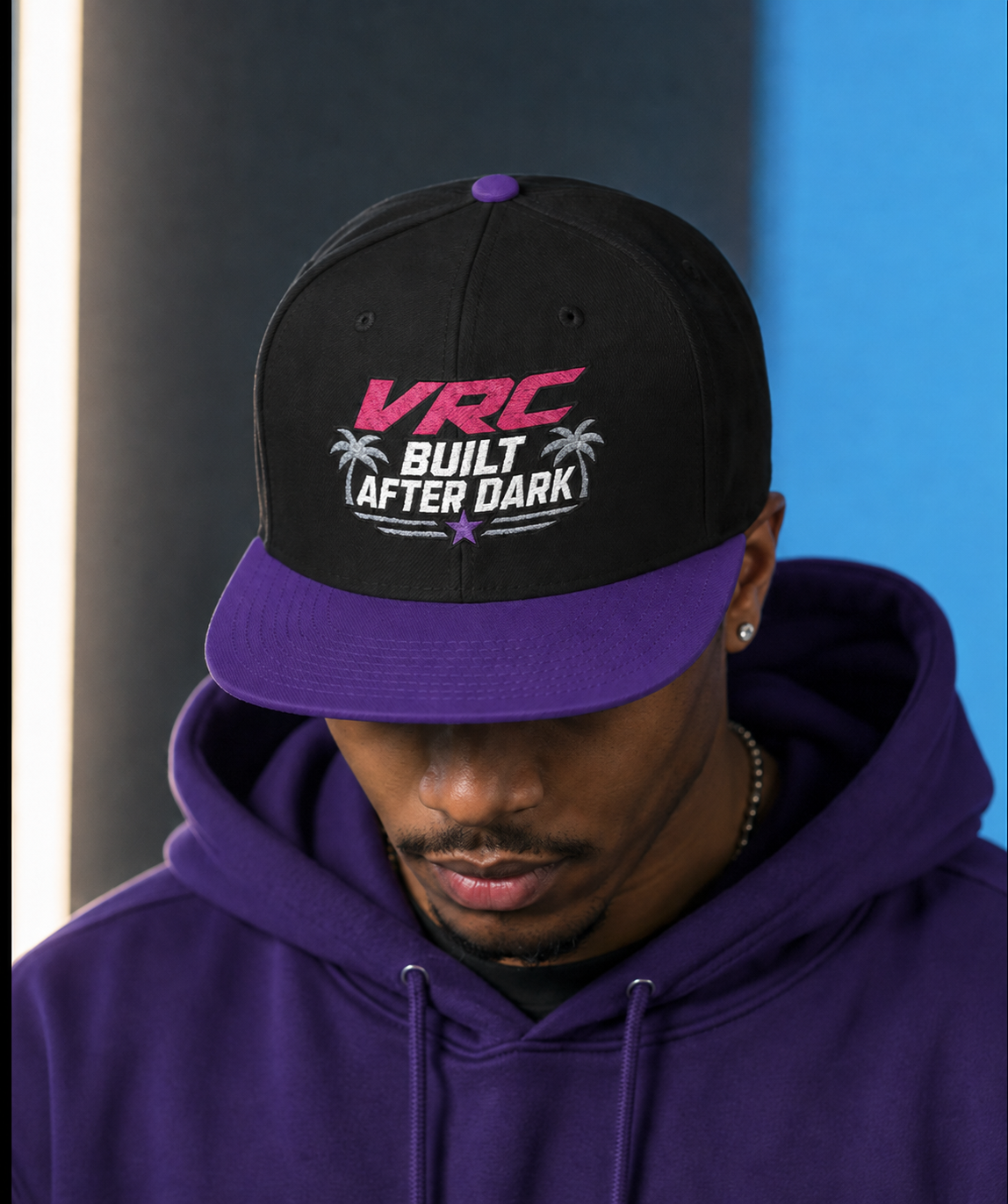 VRC Built after Dark Neon Palm Snapback Hat — 'Built After Dark' Embroidered Cap