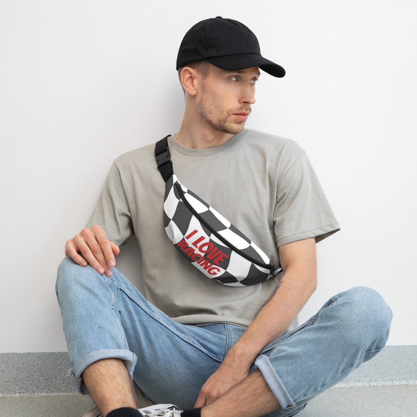Checkered "I Love Racing" Fanny Pack