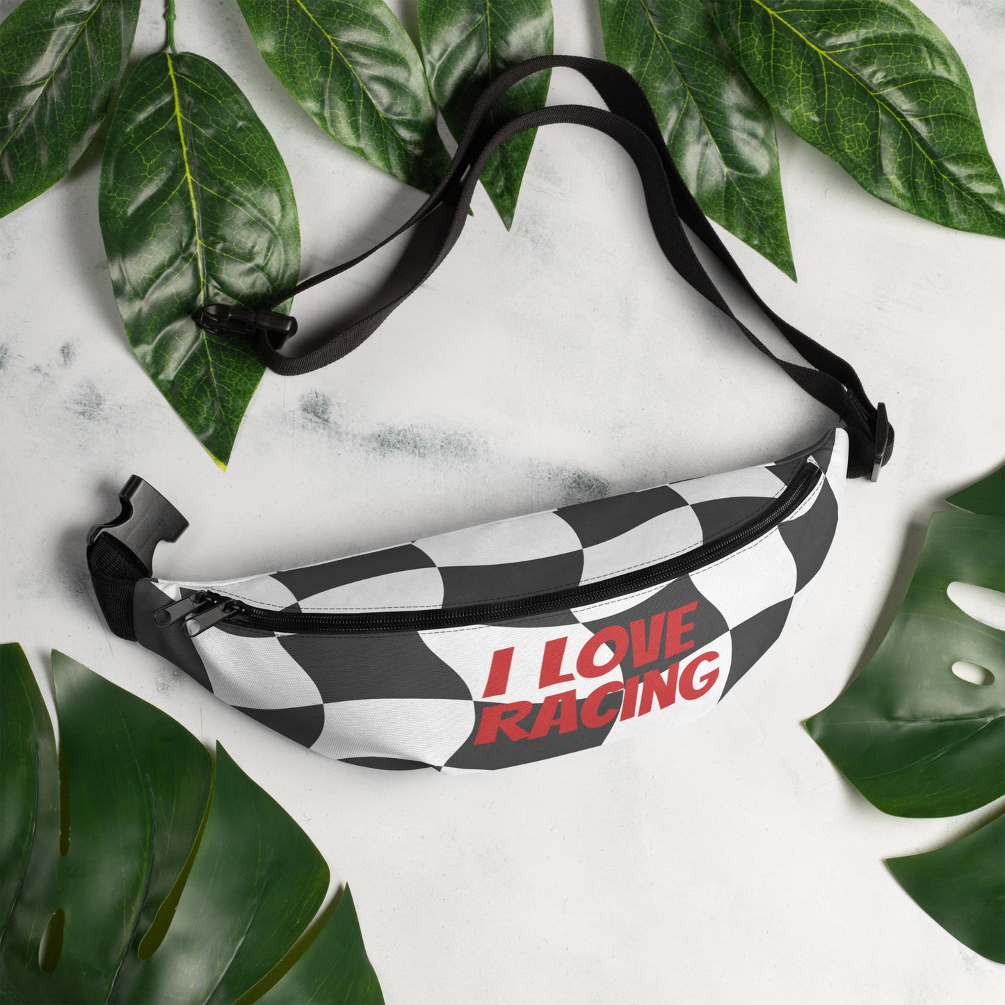 Checkered "I Love Racing" Fanny Pack