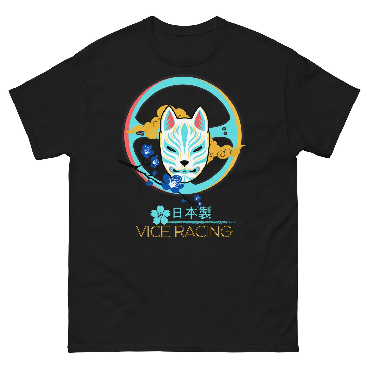 Japanese fox katsune Mask Steering wheel Racing T-shirt