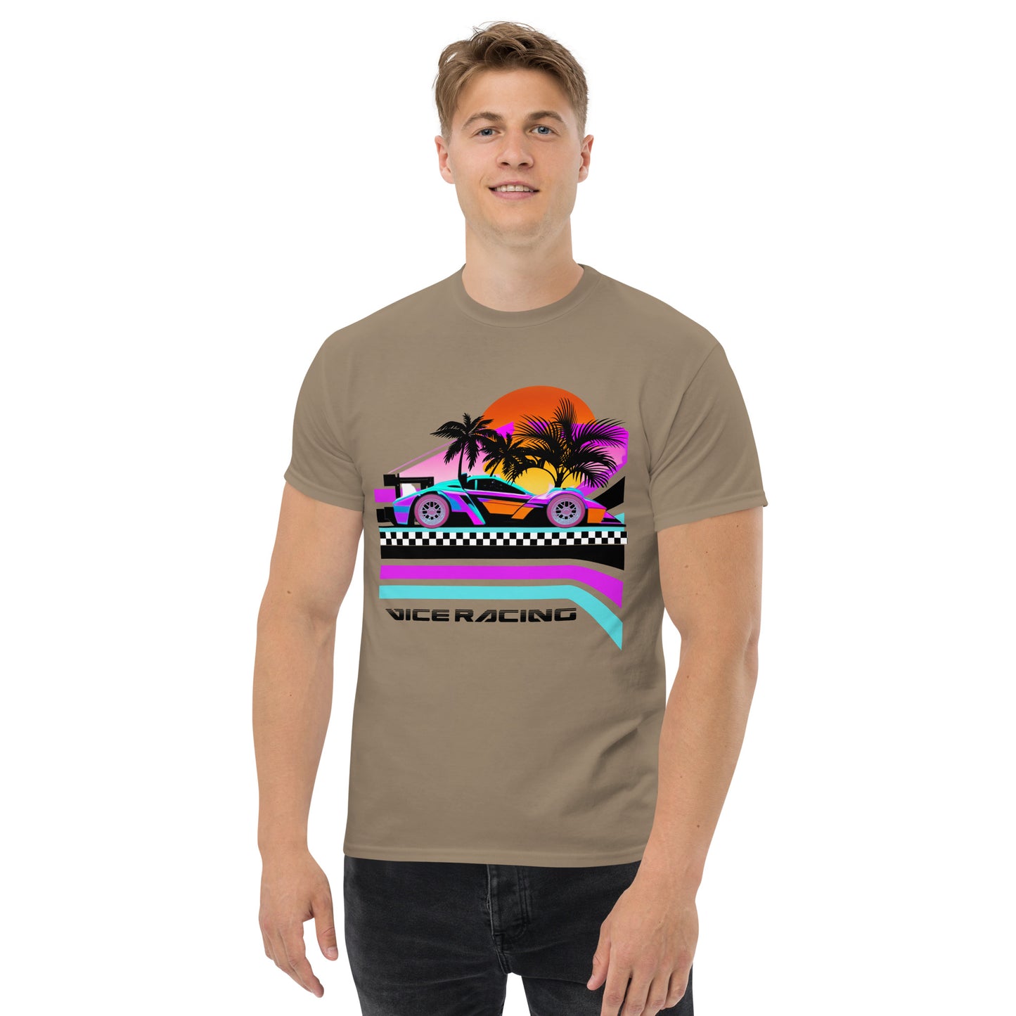 Ocean Drive neon supercar artwork T-shirt