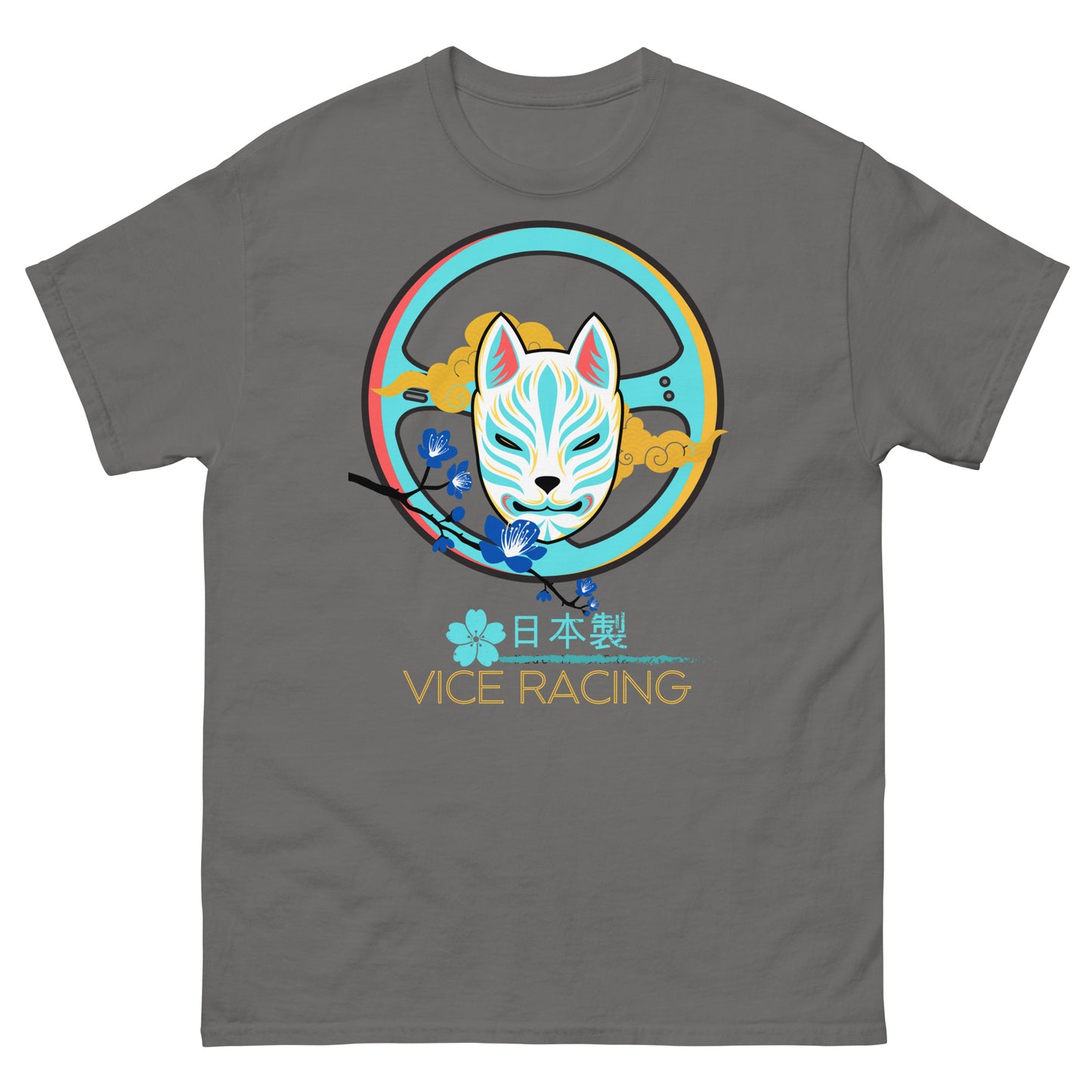 Japanese fox katsune Mask Steering wheel Racing T-shirt