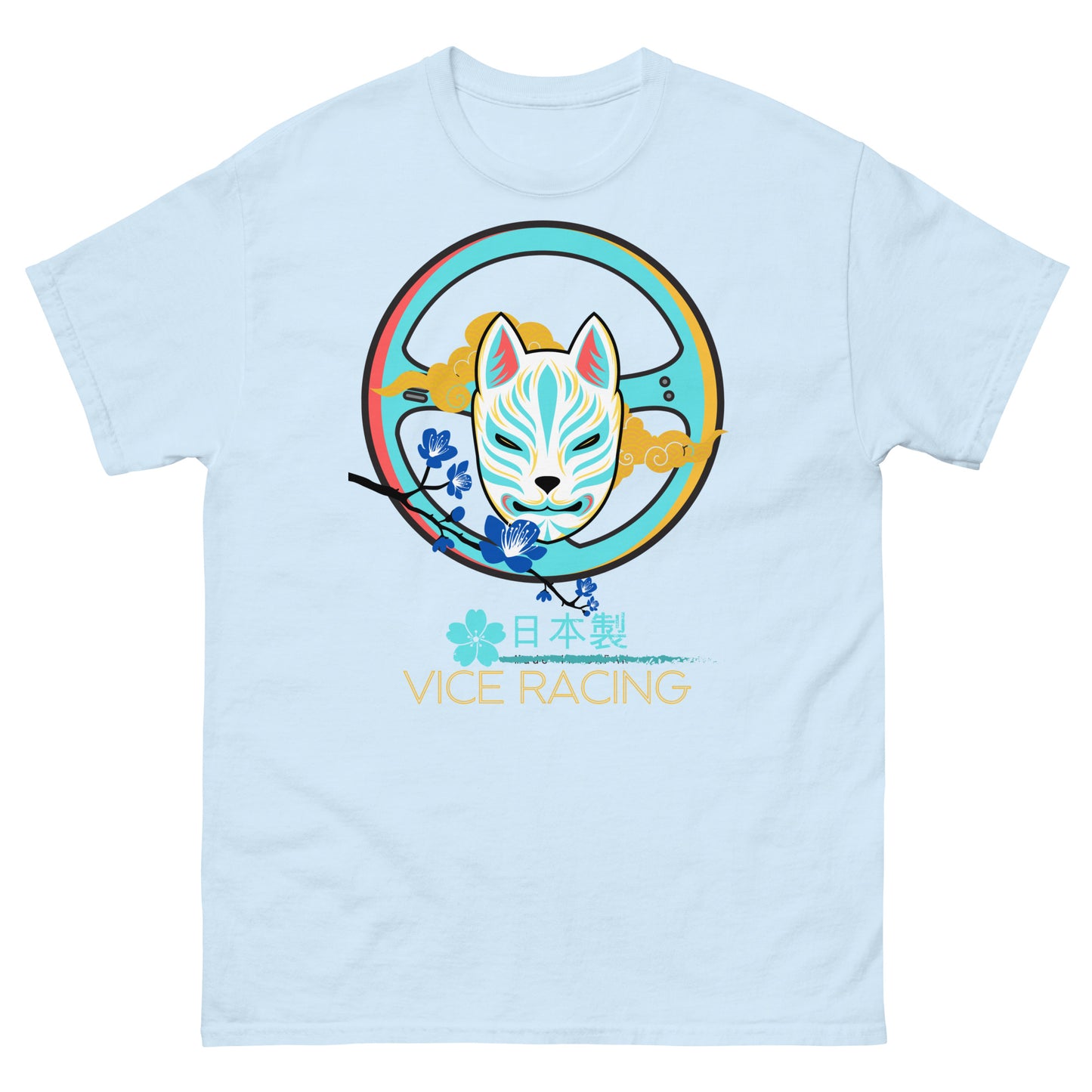 Japanese fox katsune Mask Steering wheel Racing T-shirt