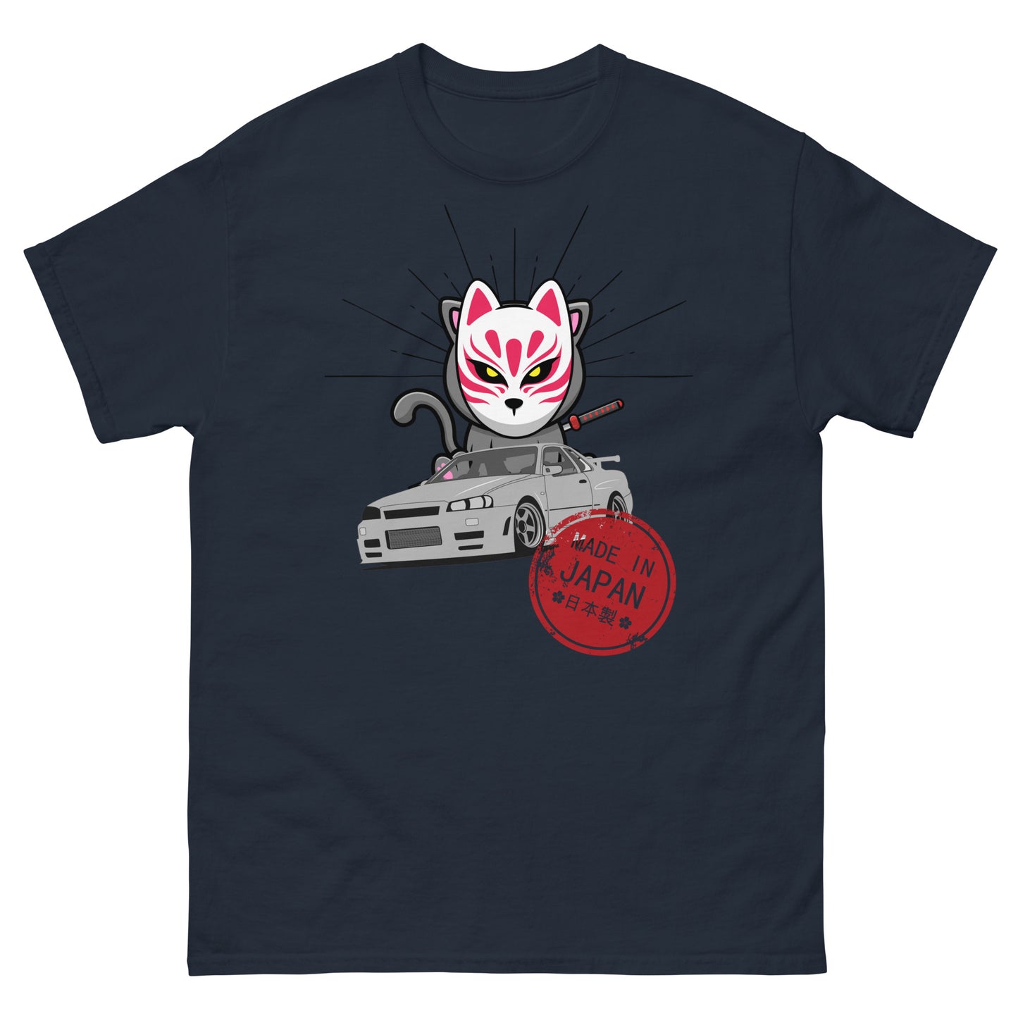 GTR Japanese car with kitsune Cat T-shirt