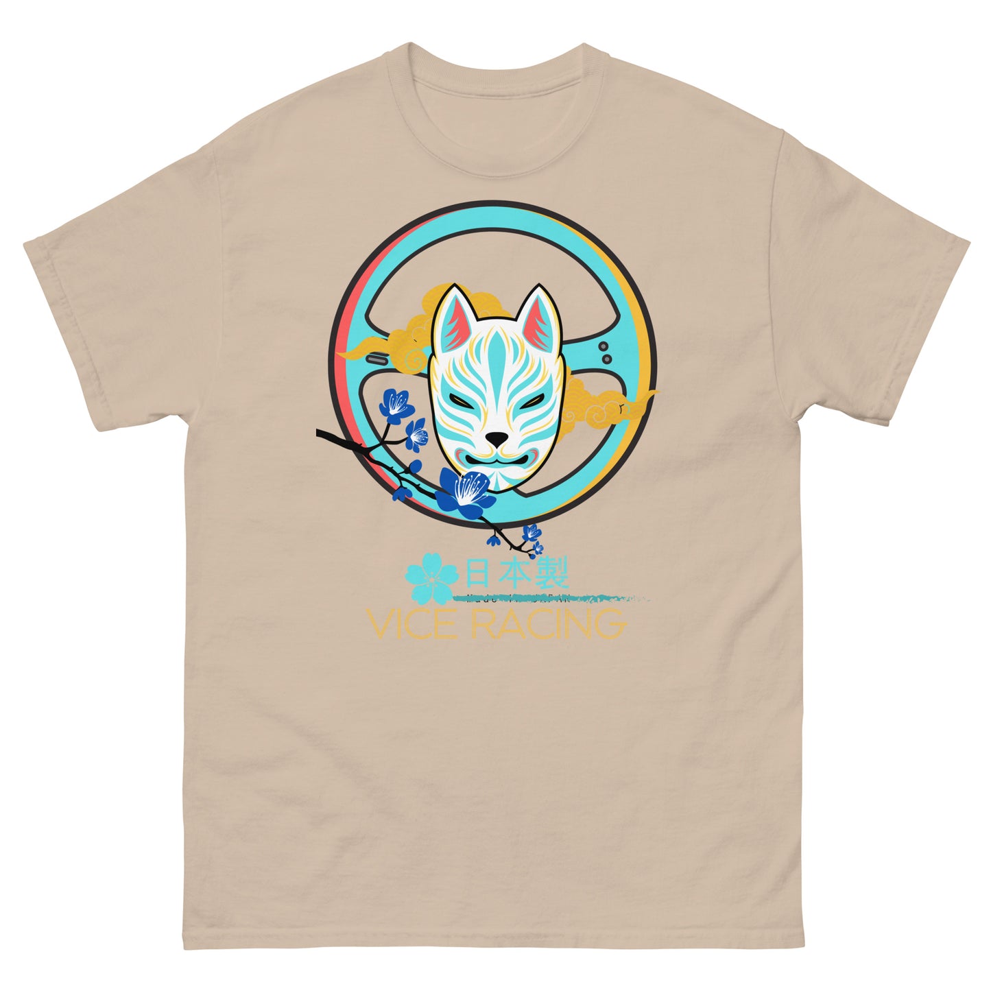 Japanese fox katsune Mask Steering wheel Racing T-shirt