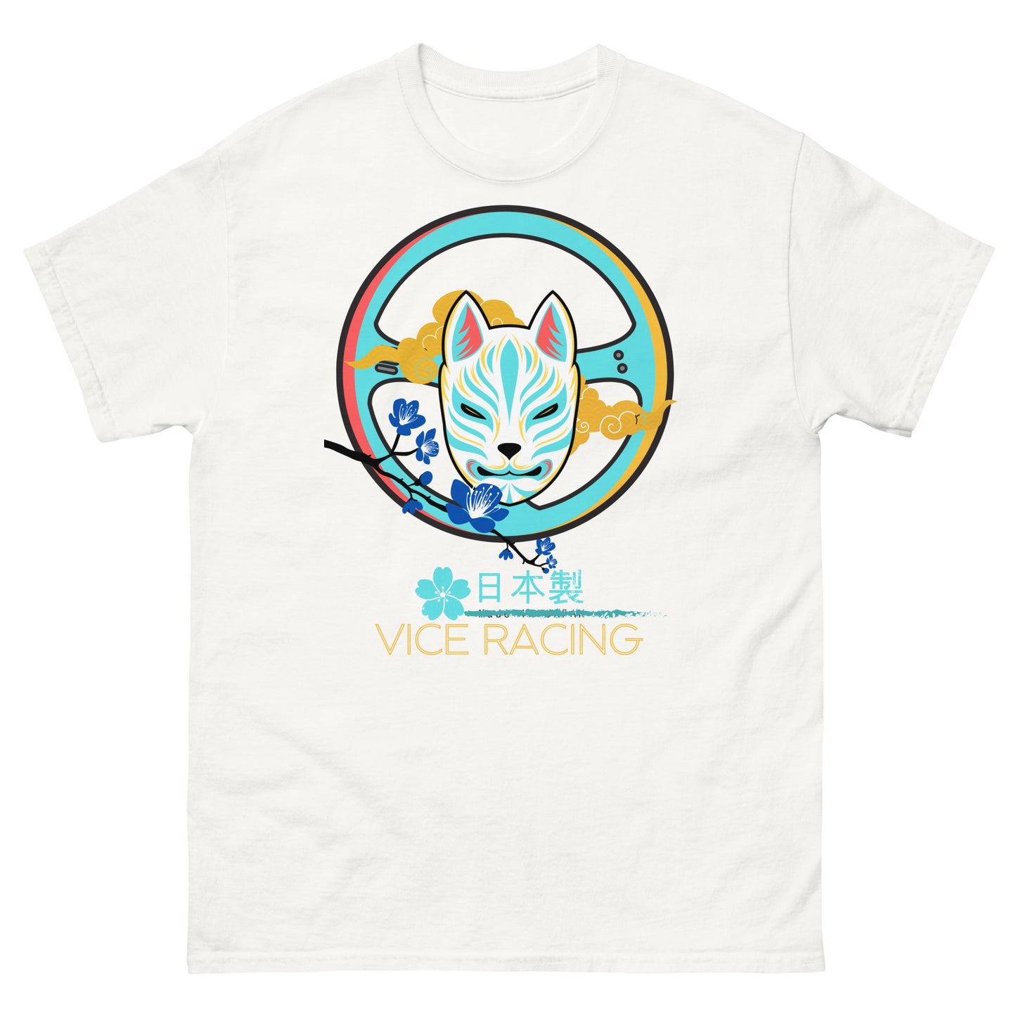 Japanese fox katsune Mask Steering wheel Racing T-shirt